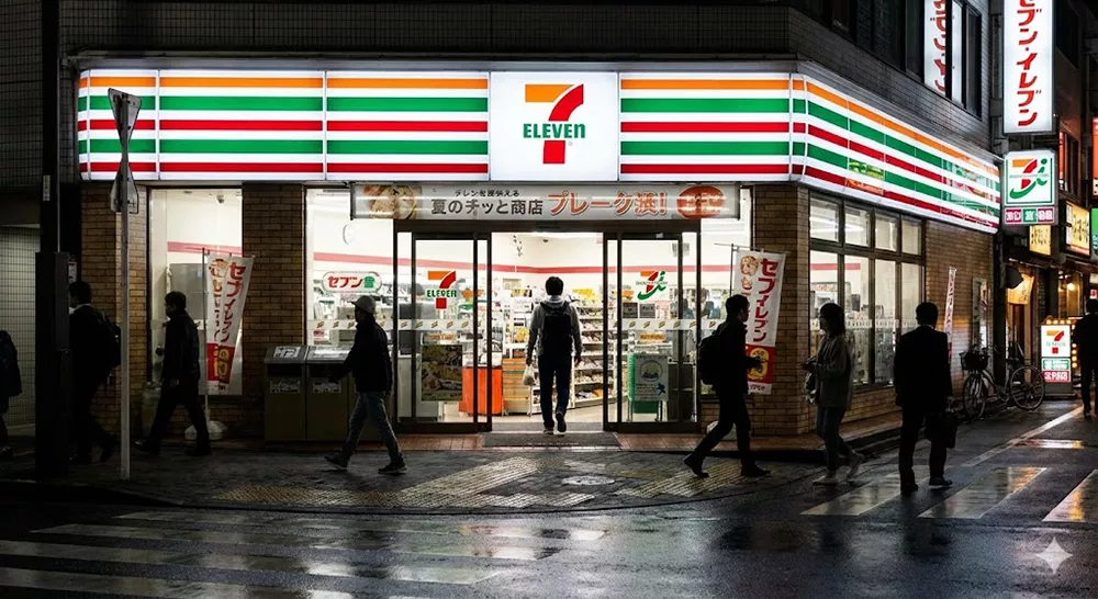 Brightly lit 7-Eleven Japan storefront at night - Japanese Convenience Store Guide